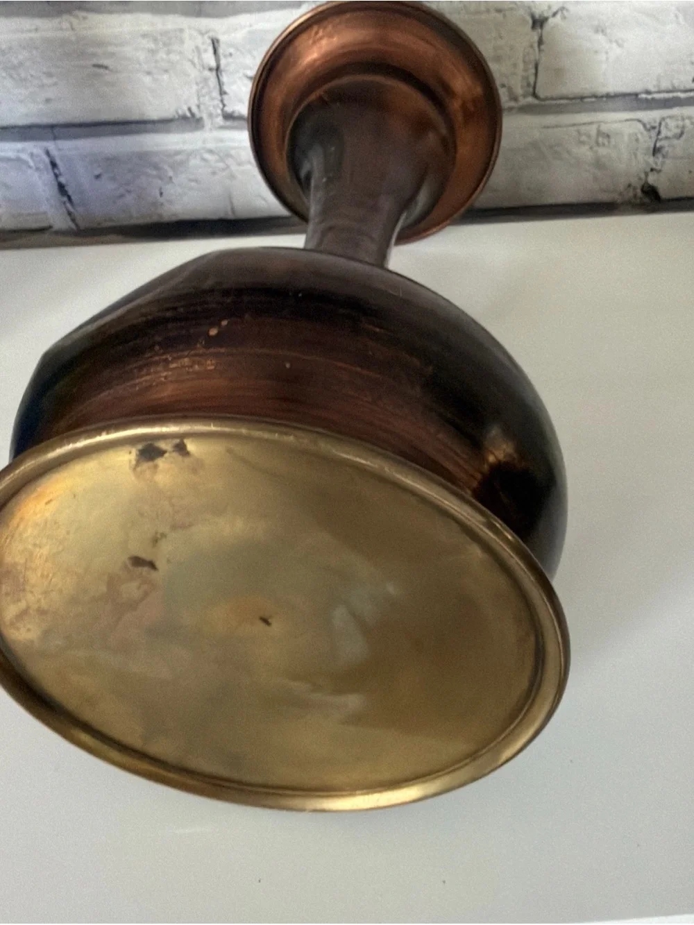 Vintage Patinated Brass Trumpet Candle Holder / Bud Vase – 12.5